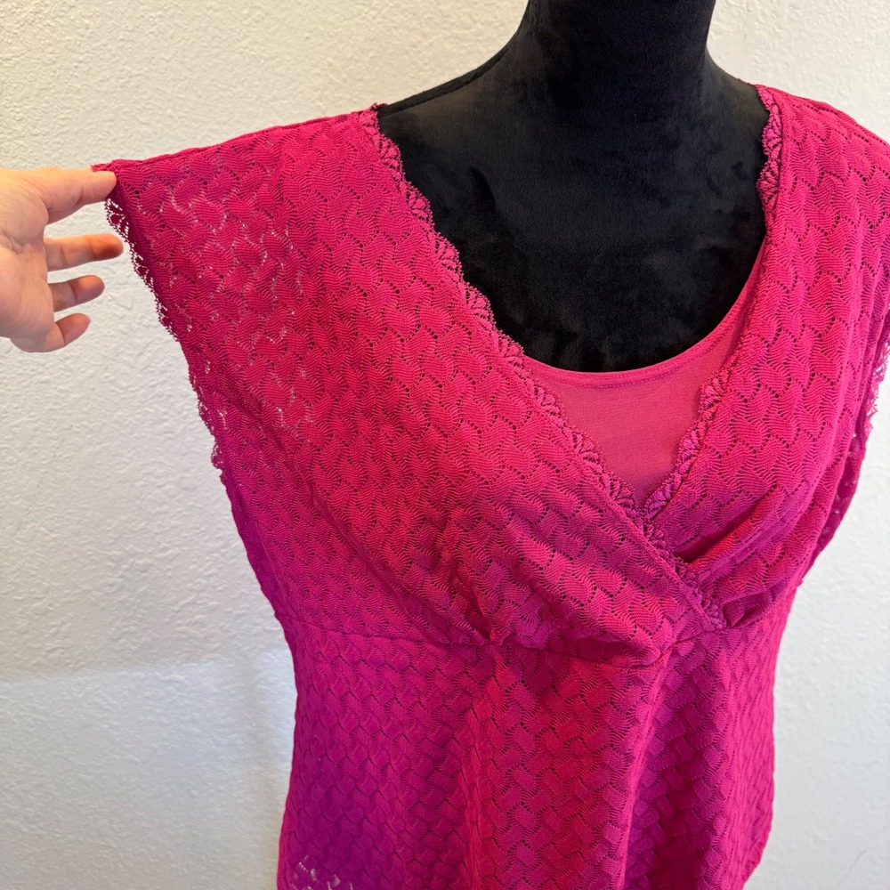 Covington Pink Lace Knit Faux Wrap V-Neck Sleeveless Top XL NEW Y2K - Picture 2 of 9